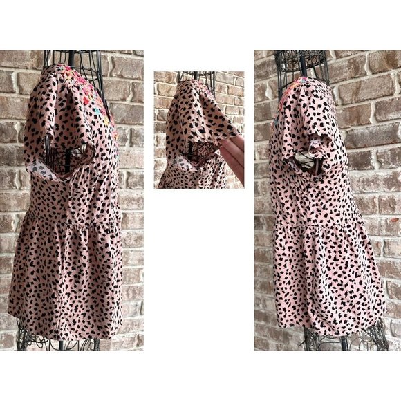 Savanna Jane Leopard Print Blouse Sz S Embroidered Artsy Flowy Sleeves Boho Fest - Picture 9 of 12